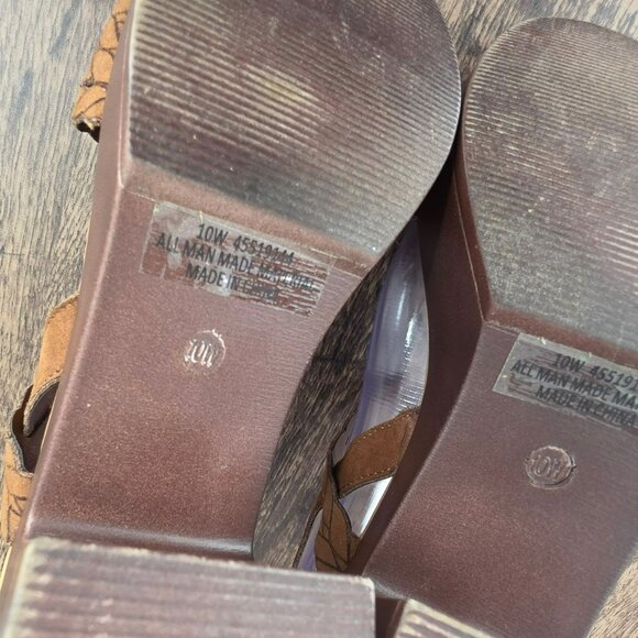 Cato Platform Block Heel Sandals 10 W Brown Faux Leather Strappy Ankle Boho Chic - Picture 2 of 14